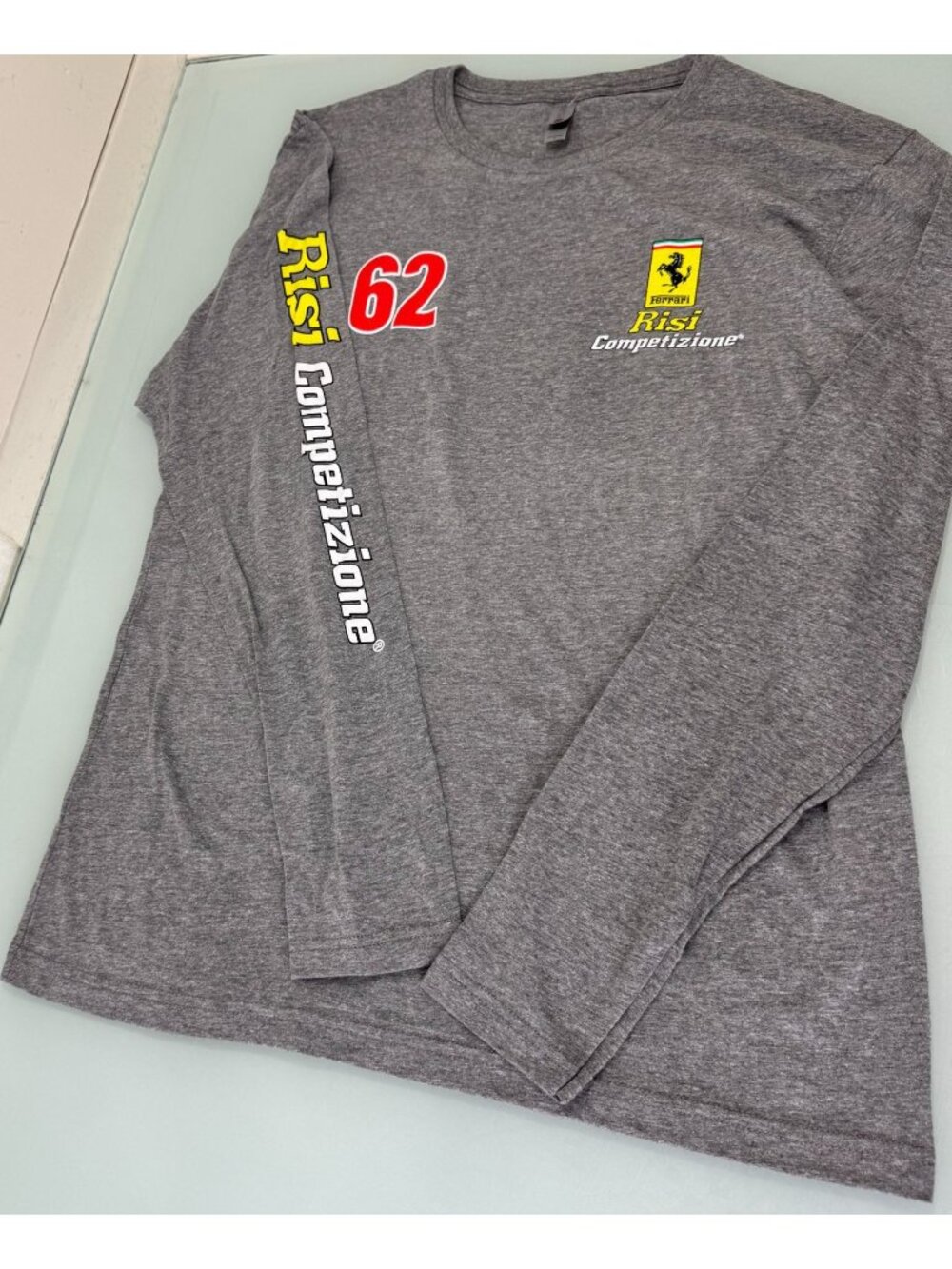 Ferrari RISI Competizione T Shirt Mens Large L Long Sleeve Heather Gray Crew New